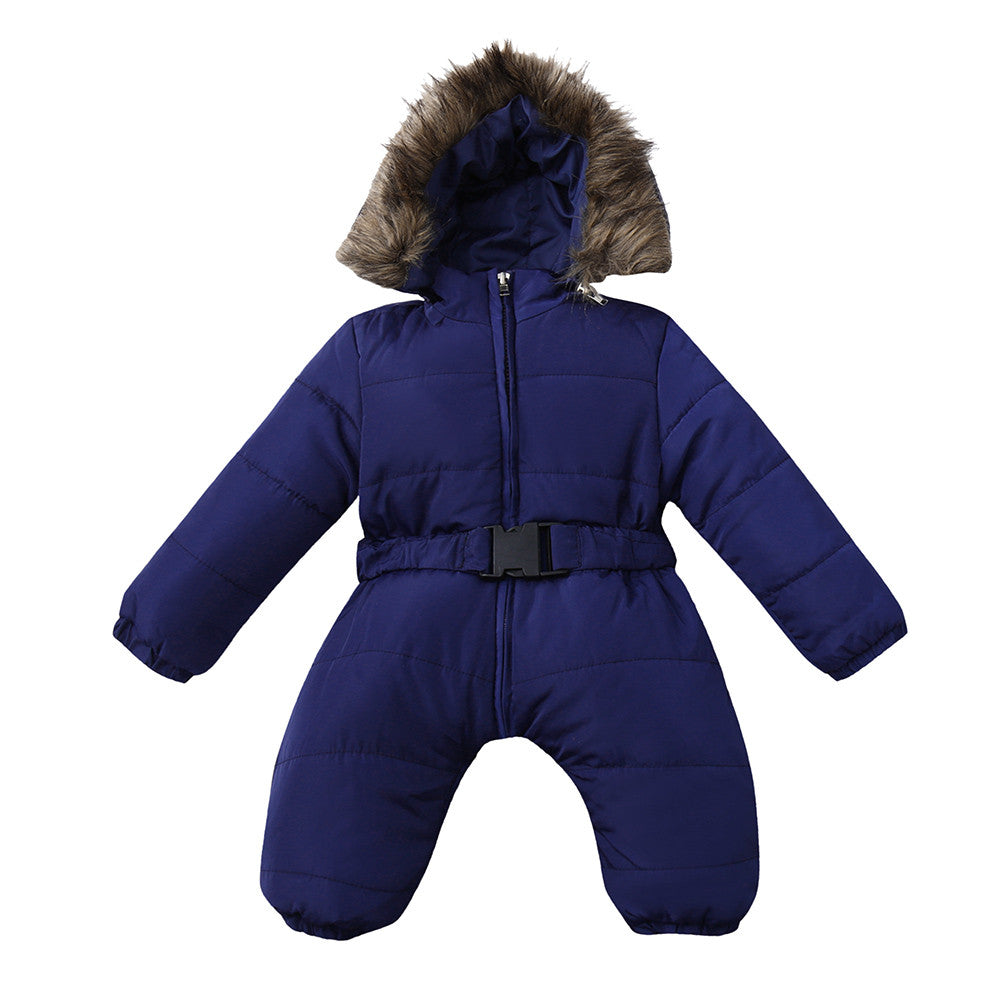 Winter Baby Onesie with Fur Collar and Thick Cotton