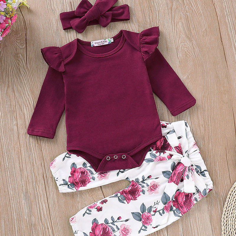 Newborn Baby Set: Long Sleeve Romper & Pants (3 Pieces)