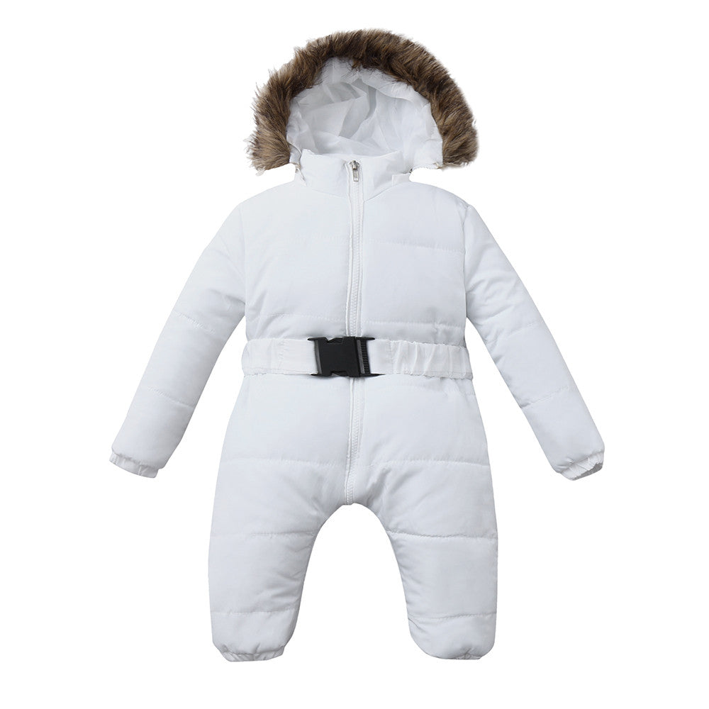 Winter Baby Onesie with Fur Collar and Thick Cotton