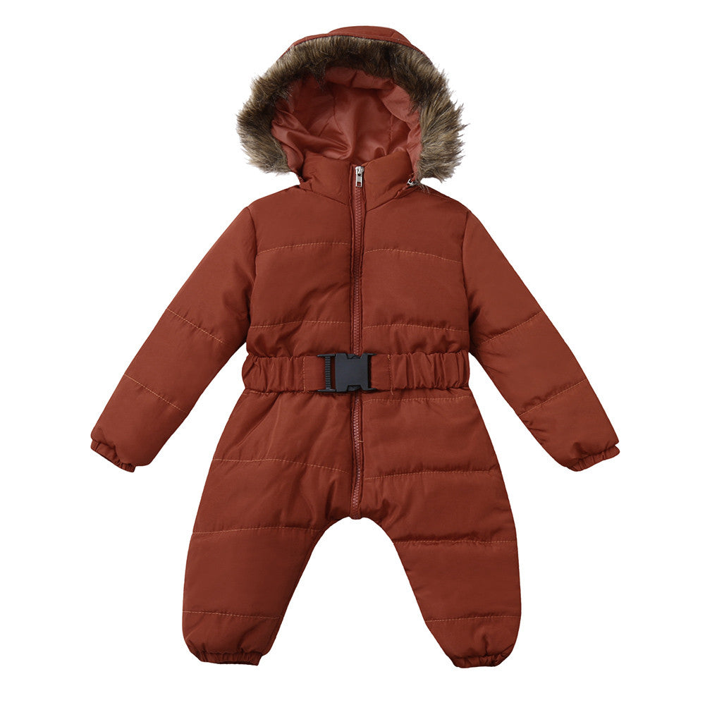 Winter Baby Onesie with Fur Collar and Thick Cotton