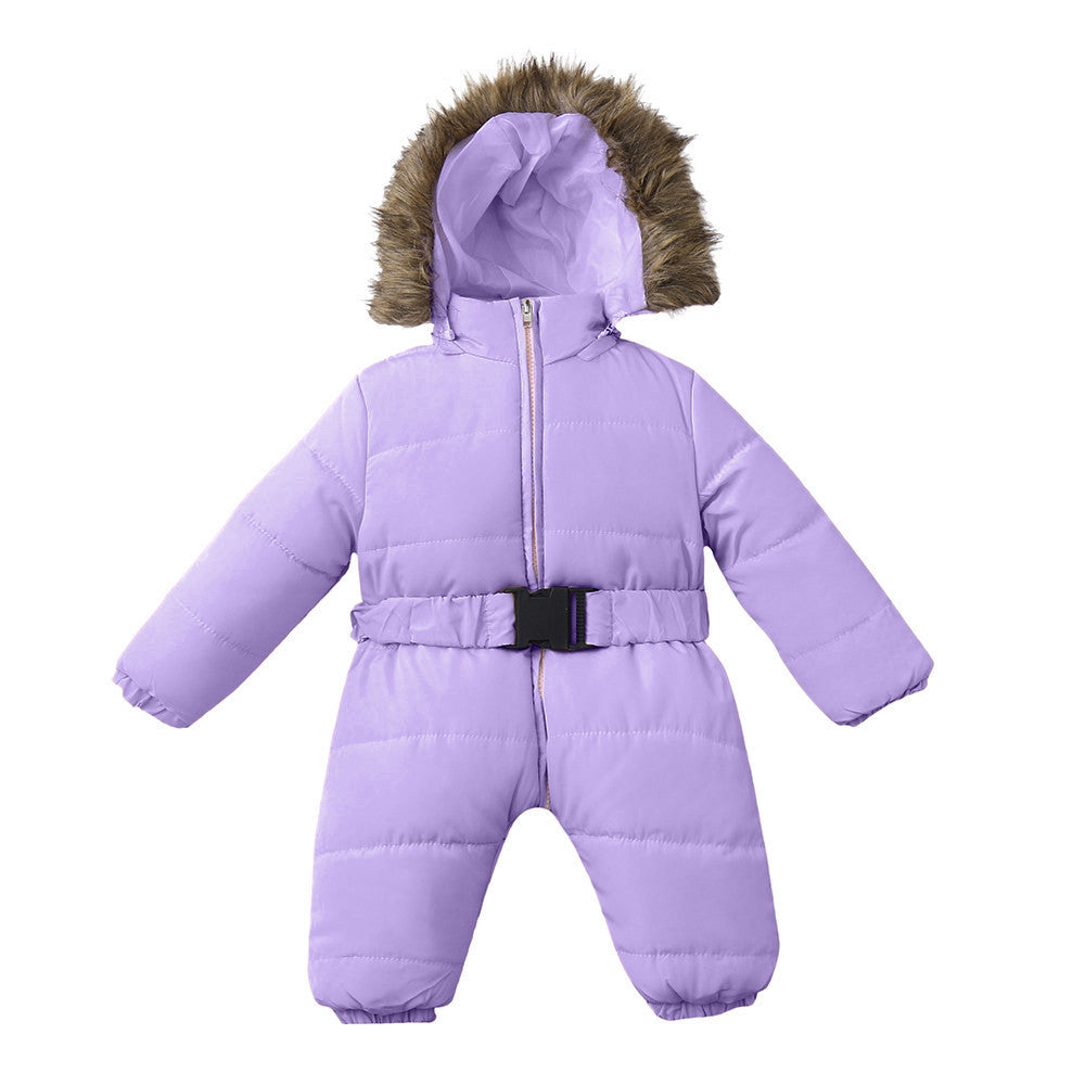 Winter Baby Onesie with Fur Collar and Thick Cotton