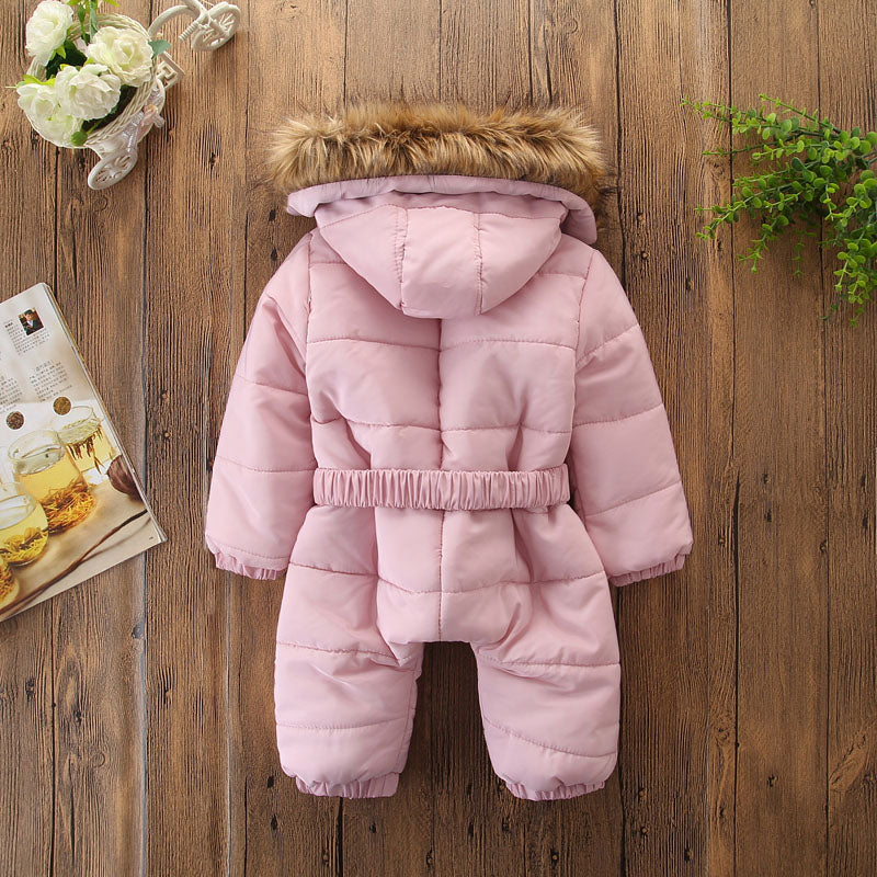 Winter Baby Onesie with Fur Collar and Thick Cotton