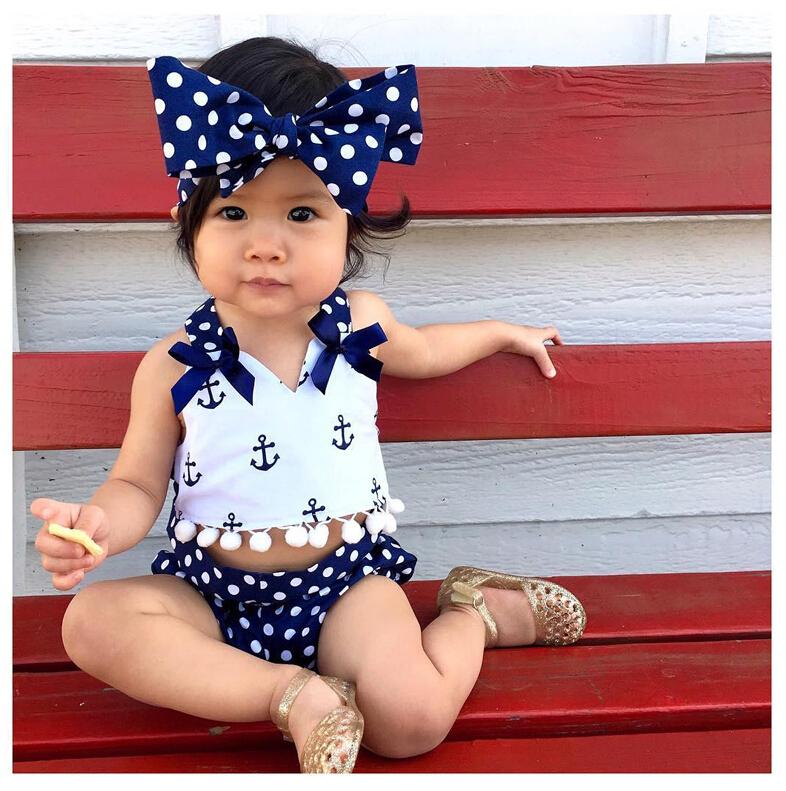 Navy-Themed Baby Outfit Set with Bow and Headband