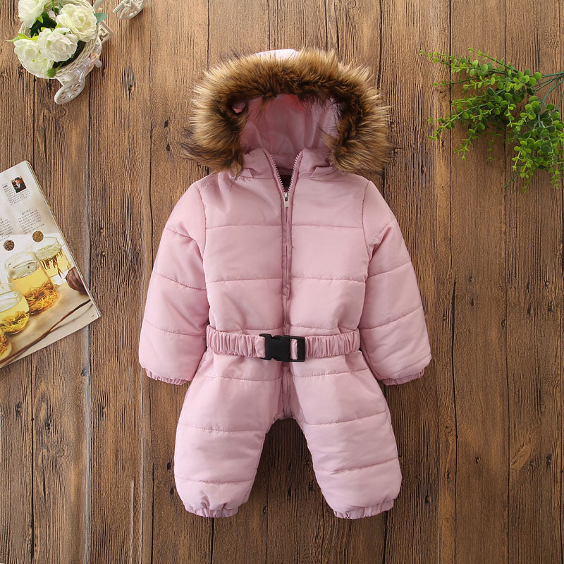 Winter Baby Onesie with Fur Collar and Thick Cotton