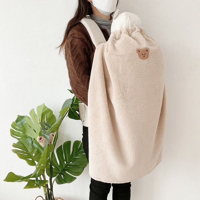Newborn Baby Boys Plush Wrap Blanket with Shoulder Strap