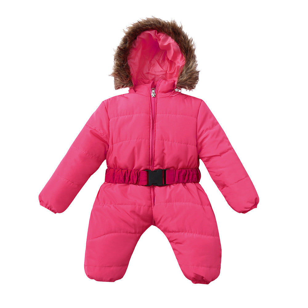 Winter Baby Onesie with Fur Collar and Thick Cotton