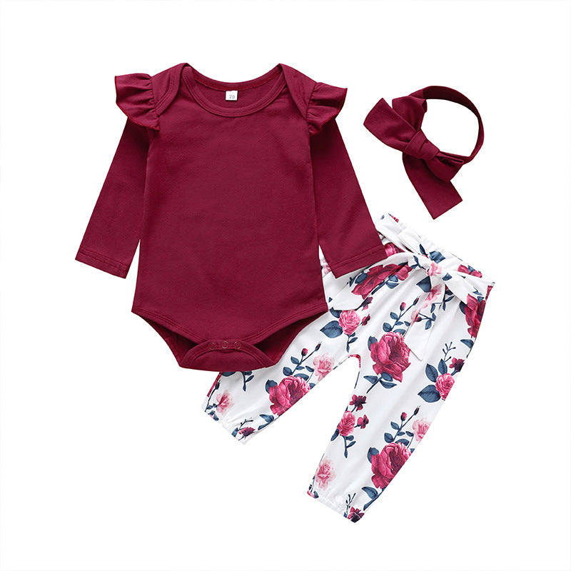 Newborn Baby Set: Long Sleeve Romper & Pants (3 Pieces)