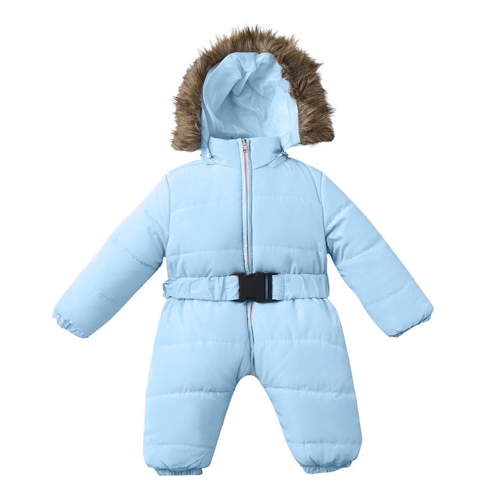 Winter Baby Onesie with Fur Collar and Thick Cotton
