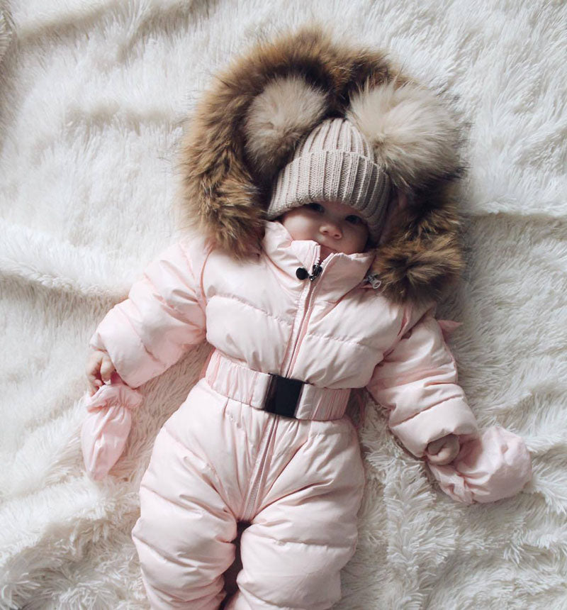 Winter Baby Onesie with Fur Collar and Thick Cotton