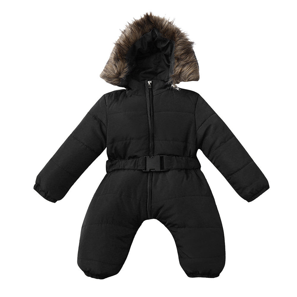 Winter Baby Onesie with Fur Collar and Thick Cotton