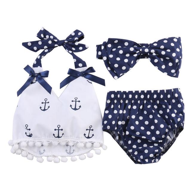 Navy-Themed Baby Outfit Set with Bow and Headband