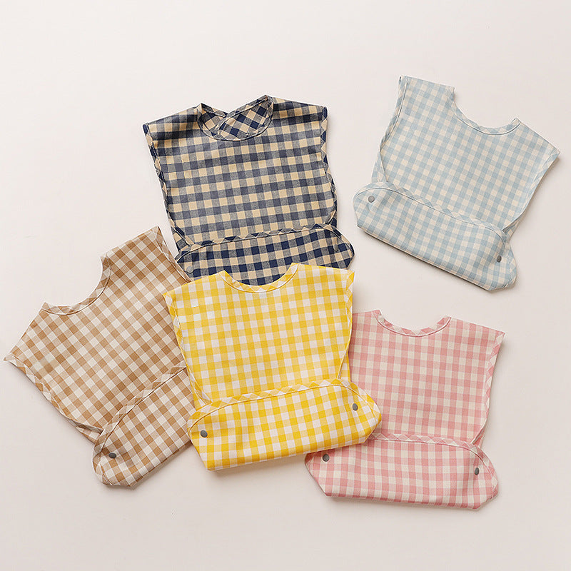 Fashion Plaid Waterproof Cotton Bib for Infants and Kids