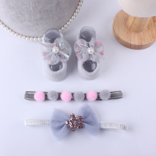 Baby Headband and Socks Set for Newborns (3 Pieces)